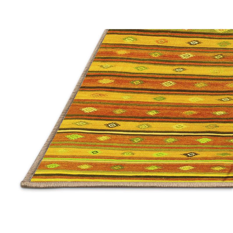 Tapis contemporain 847 jaune lavable à la machine, Rectangle 4 pi x 6 pi