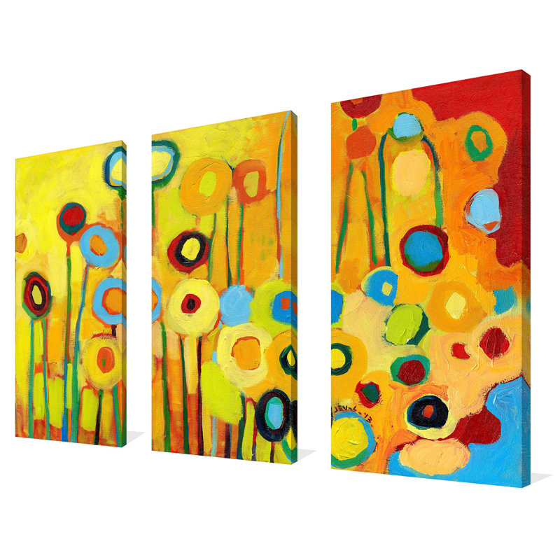 «Growing in Yellow No5» par Jennifer Lommers - 3 pièces, reproduction d'art sur toile tendue, H 32 po x l 48 po x P 0,75 po