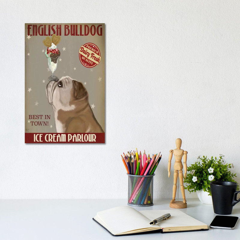 English Bulldog Ice Cream by Fab Funky - Wrapped Canvas Print, 30.48cm H x 20.32cm W x 1.91cm D
