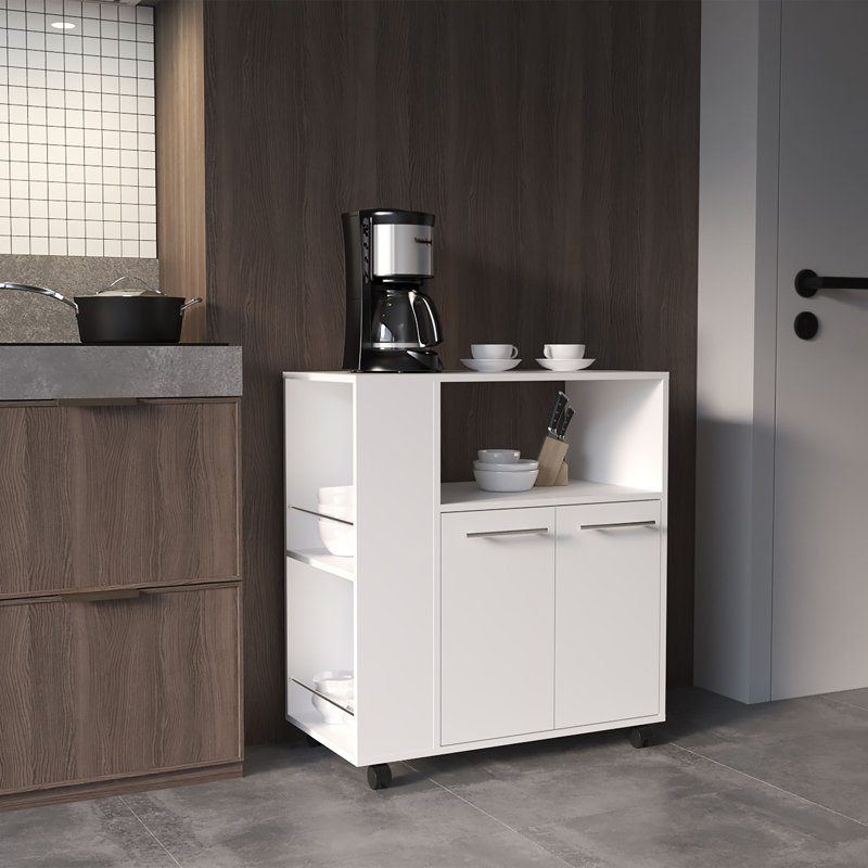 Chariot-armoire de cuisine à deux portes Eldon avec quatre tablettes, tablettes latérales, armoire et rangement pour la cuisine