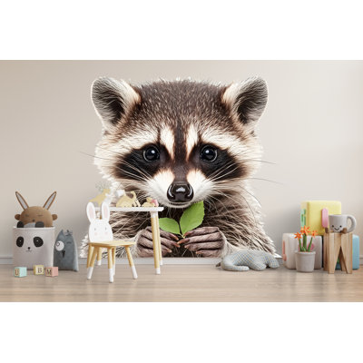 Art mural mignon raton laveur, décor de chambre de bébé raton laveur, art animalier en bois 172Mv