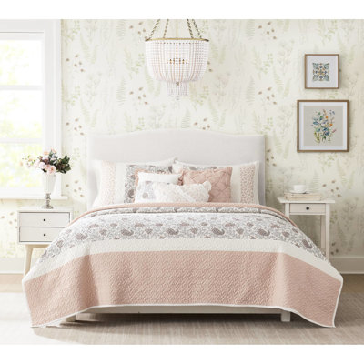 Courtepointe en coton 6 pièces avec coussins décoratifs Blush