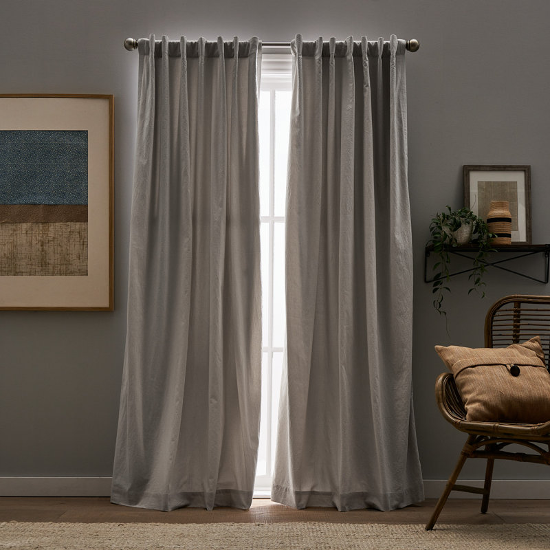 Cotton Blend Room Darkening Curtains / Drapes Pair, Silver