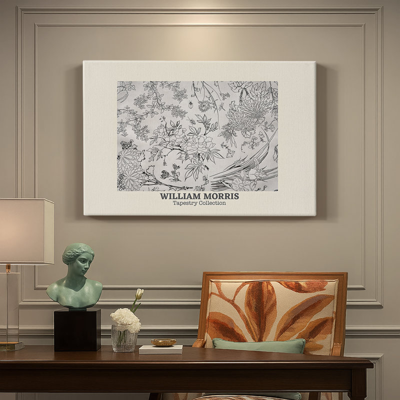 Dessin au trait floral (reproduction de la tapisserie) -William Morris-toile tendue avec châssis-c. Fin du 19e siècle (original)