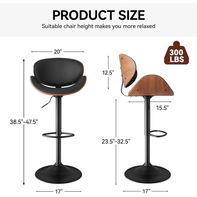 Tabourets de bar pivotants à hauteur réglable - Design moderne avec siège rembourré confortable et dossier ergonomique pour la cuisine, la salle à manger et le bar personnel (ensemble de 2)