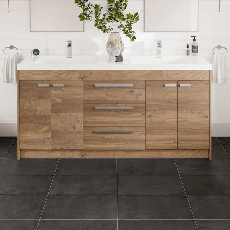 Wauconda Double Bathroom Vanity Set, Natural Oak, 72"