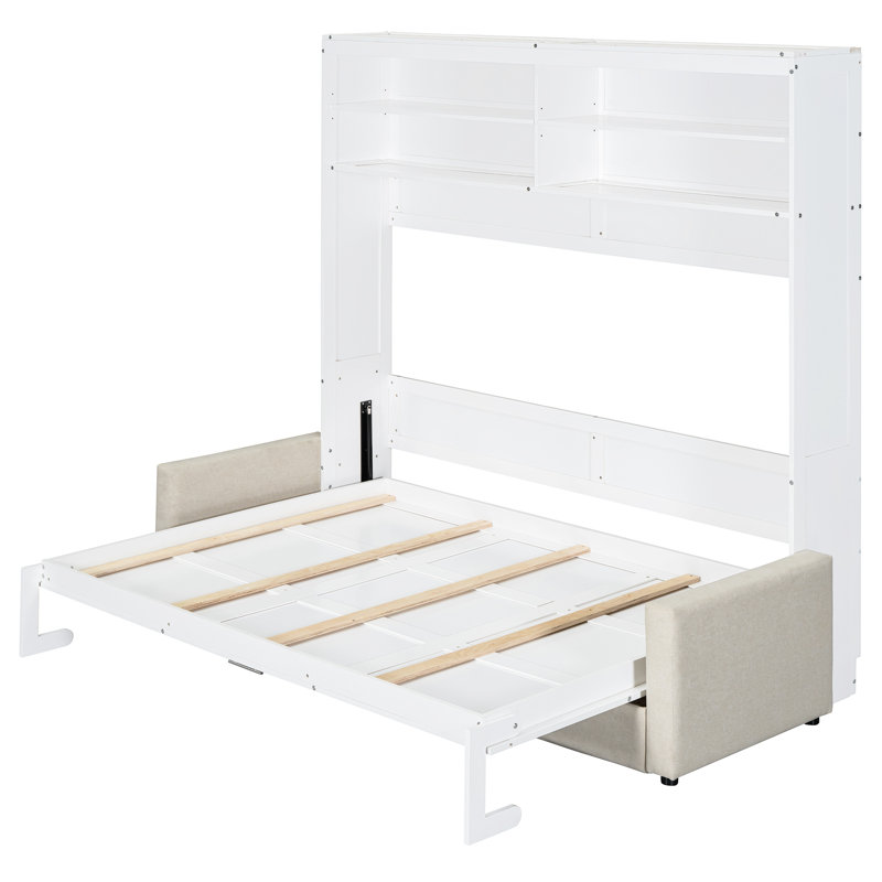 Grand lit mural blanc avec - Se combine parfaitement et, peu encombrant, facile à utiliser dans de petits espaces de vie, multifonctionnel, matériaux, rangement pratique