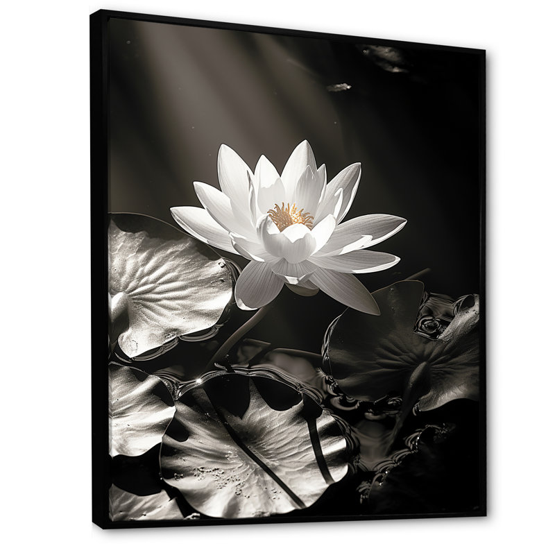Lotus dans la jungle sur toile, Cadre flottant noir, H 32 po x l 24 po x P 1 po