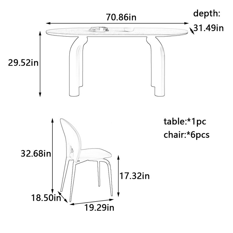 Ensemble de table de salle à manger et de chaises crème Wind Wind Rock, H 29,52 po x L 70,86 po x l 31,49 po