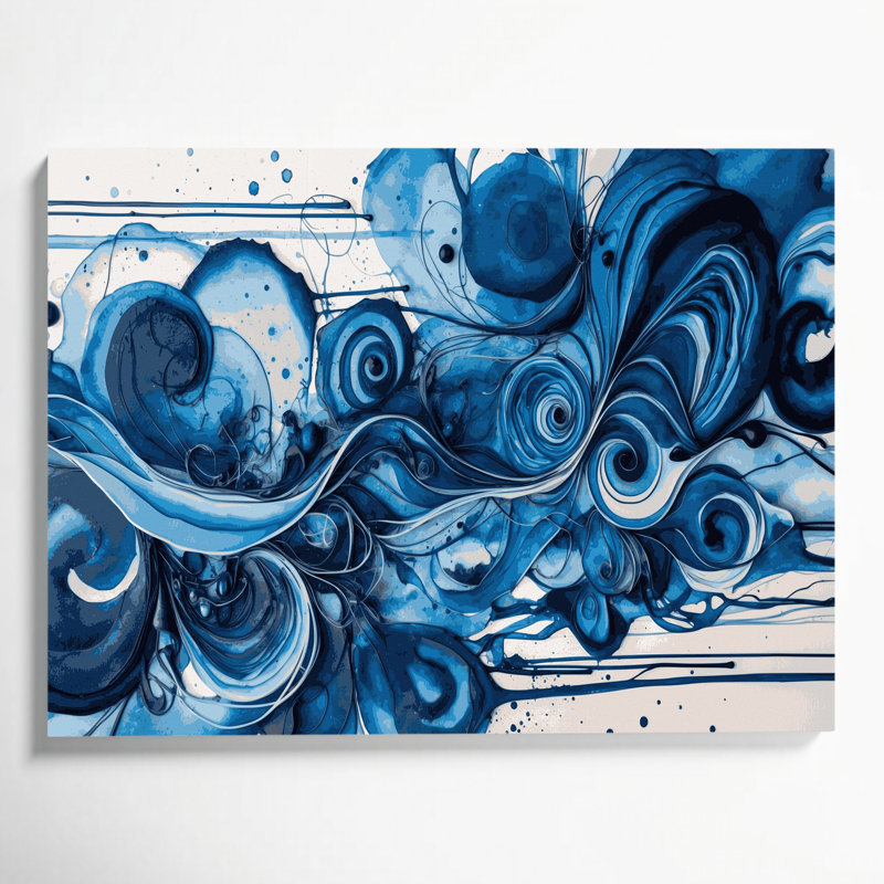 Aquarelle abstraite, art mural bleu sur toile 17, H 24 po x l 36 po