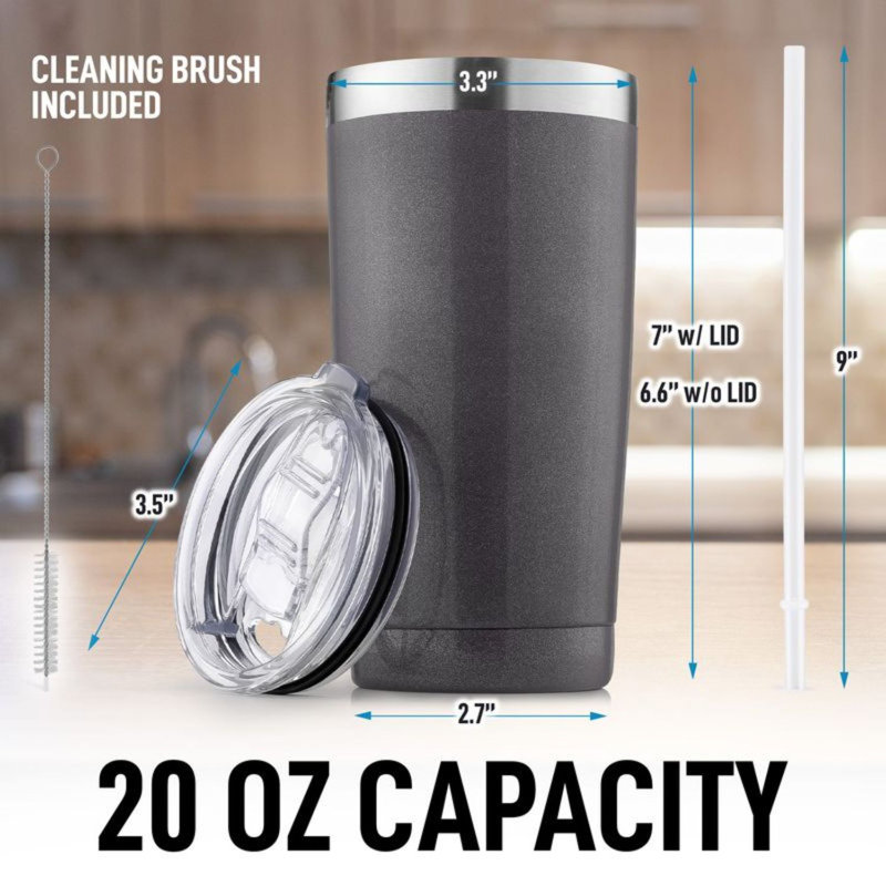 Gobelet en acier inoxydable 20 oz avec couvercle et paille Zulay Kitchen, Gris