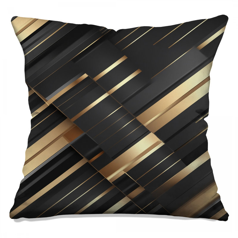 Black Gold Stripes Double Sided Throw Pillows, 16 x 16 inches