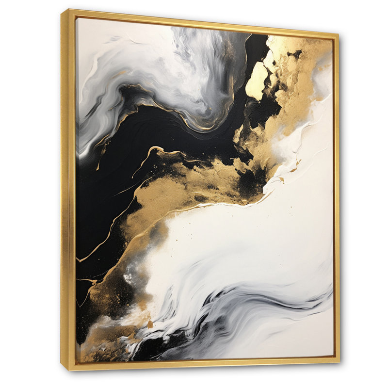 «Organic Bliss Minimal Abstract Gold and Black I», reproduction, H 32 po x l 24 po x P 1 po, Cadre flottant doré
