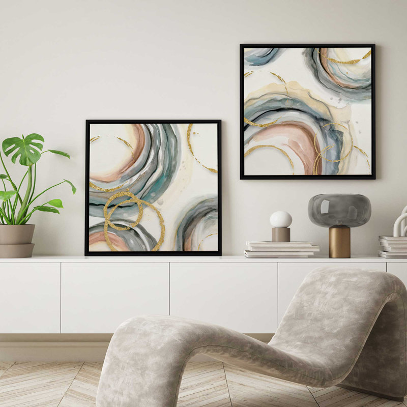 12 "X 8" Golden Echoes, ensemble de 2 reproductions sur toile dans un cadre en érable américain