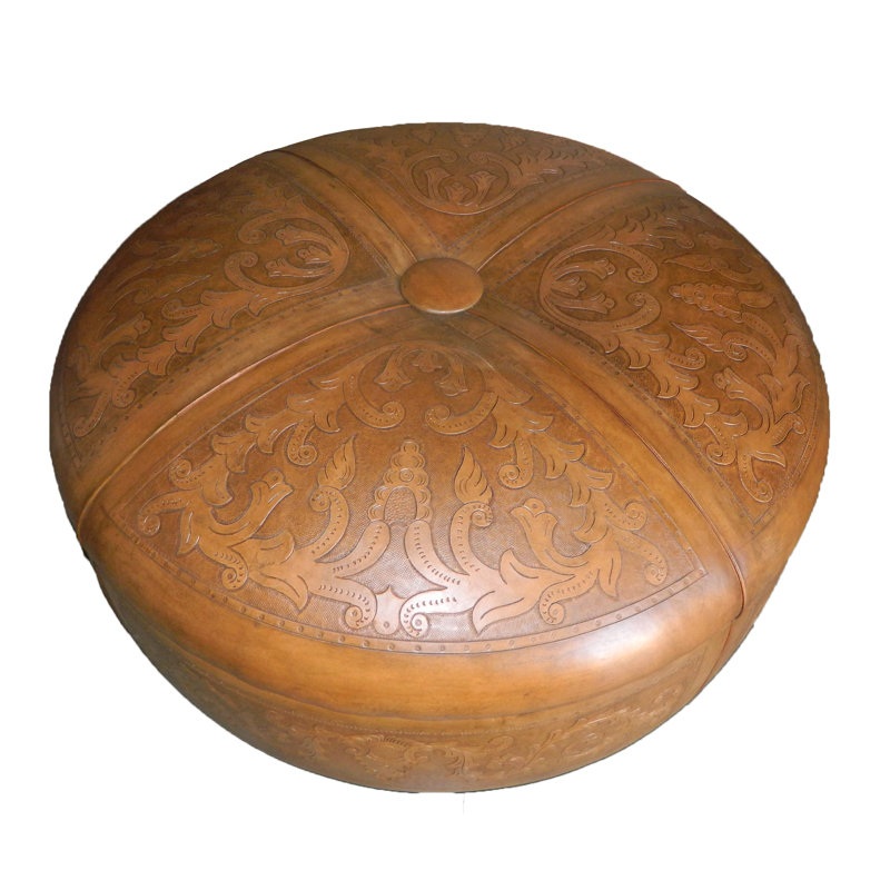 Navarette Leather Ottoman, Antique Brown Genuine Leather