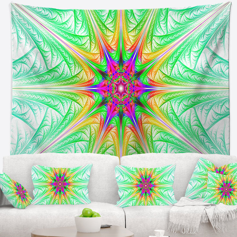 Tapisserie abstraite en verre coloré vert fractal, H 68 po x l 80 po