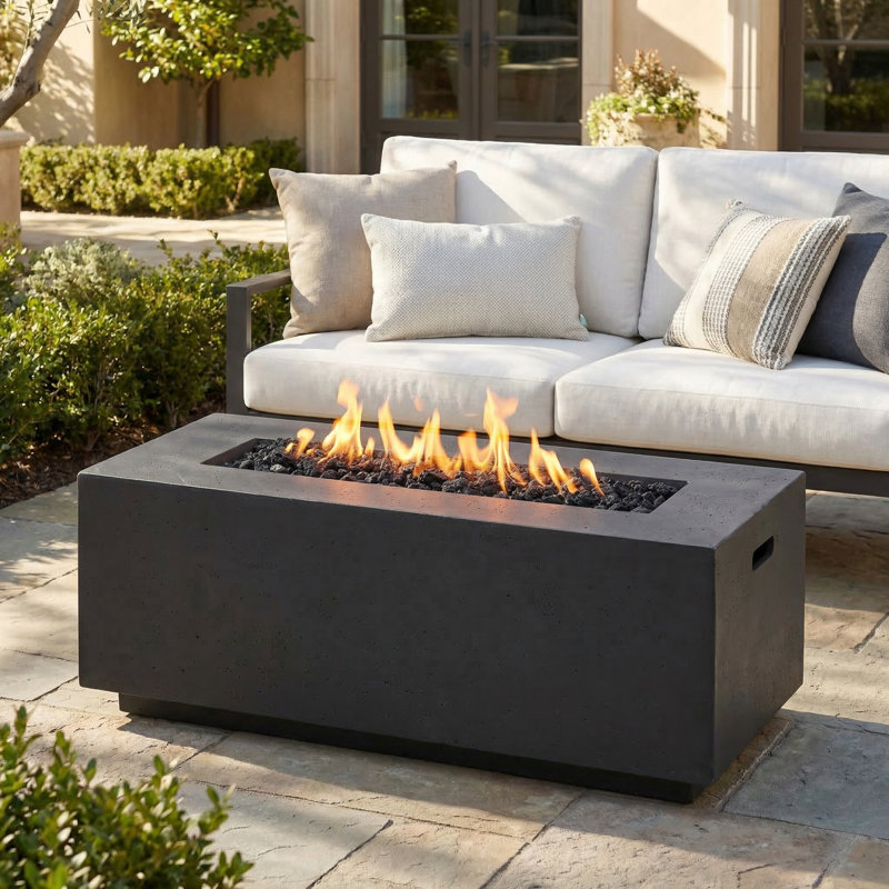 40" Modern Rectangular Mgo Concrete Propane Fire Pit Table - 40,000 Btu High Heat In Light Gray (Tank Cover not Included)