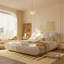 Grand lit plateforme tapissier de luxe avec dossier surdimensionné et structure en bois massif, convient à plusieurs hauteurs de matelas, beige-481308544-481308549