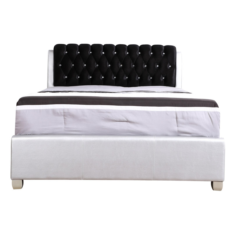 Marilla Vegan Leather Sleigh Bed, King, Silver/Black