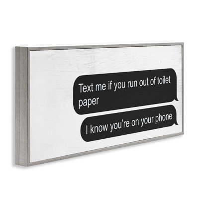 Rustic Bathroom Humor Gray Framed Giclee Texturized Wall Art by Daphne Polselli