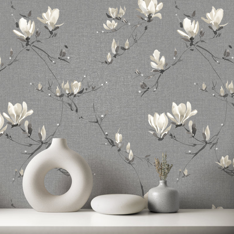Isla Floral Luxury Textured Vinyl Wallpaper, Black