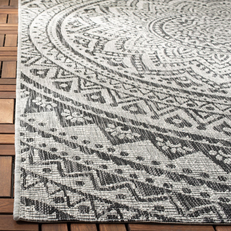 Arneshia Floral Light Gray/Black Indoor/Outdoor Area Rug, Square 7'1