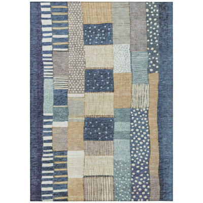 Machine Washable Indoor/Outdoor Xhevrie Navy Rug