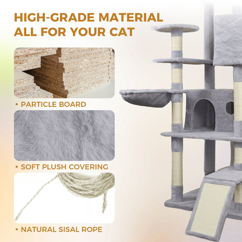 Cat Tree Tower With Wide Base, 3 Large Hiding Condos, 11 Sisal Scratching Posts, And Multiple Play Areas For Ultimate Feline Fun And Comfort
