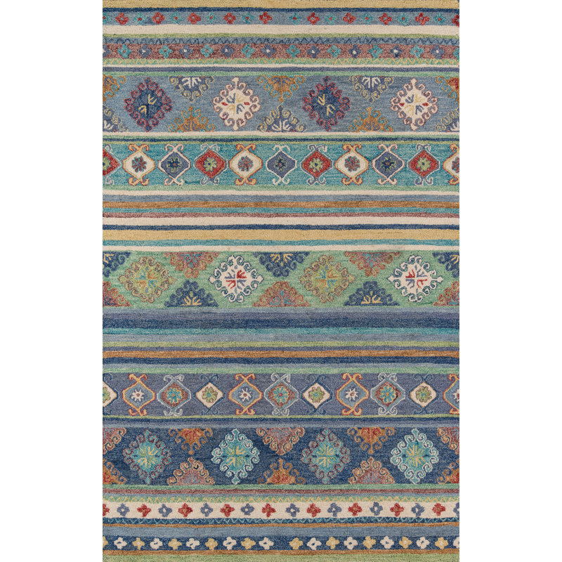 Tapis bleu en laine touffeté à la main Dalas, Rectangle 2 pi x 3 pi
