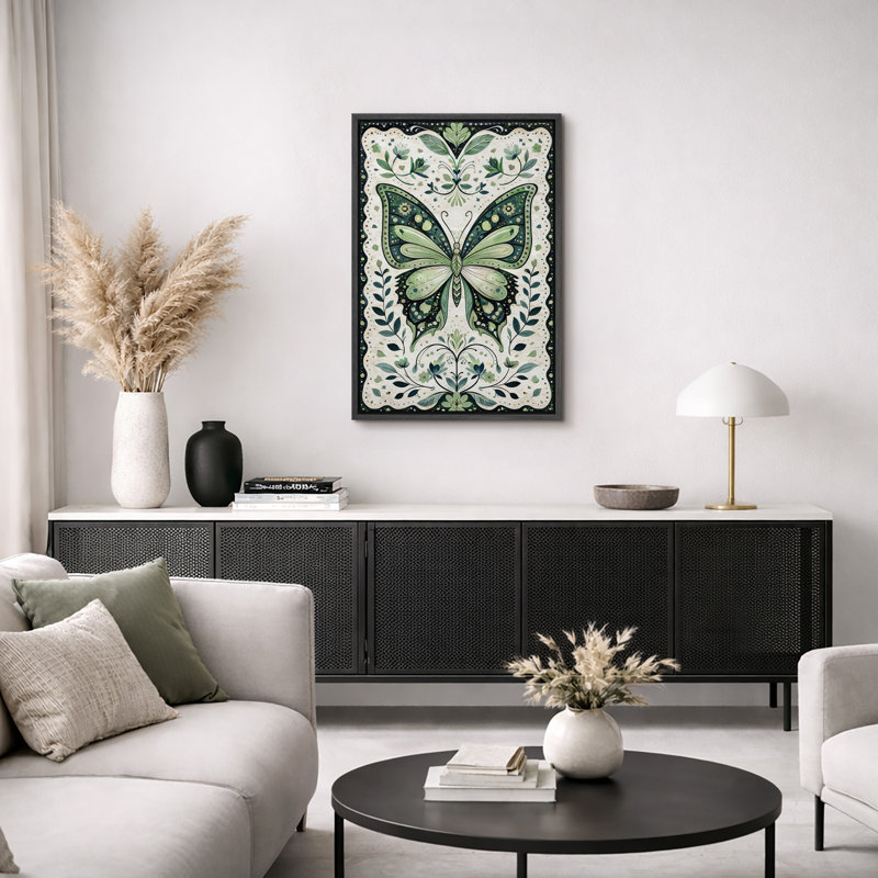 Œuvre d'art rétro à motif de papillons verts, photos de chambre à coucher, impression sur toile encadrée, Cadre noir