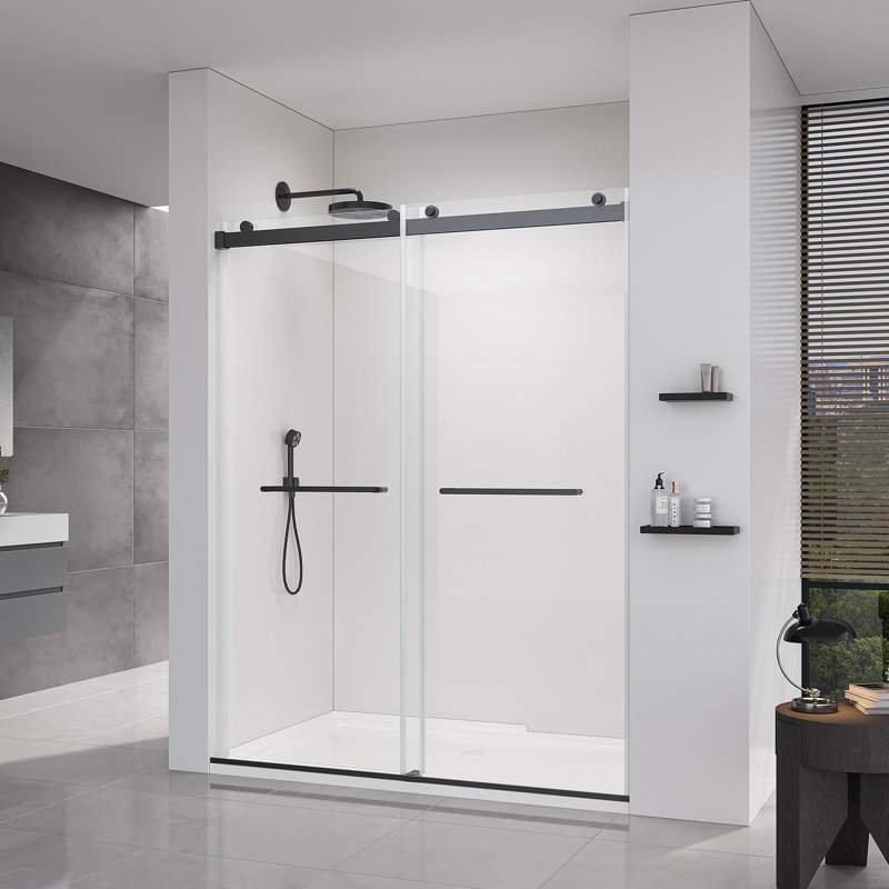 56-60*76 INCH Double Sliding Frameless Soft-Close Shower Door With Premium  (8Mm)Thick Tampered Glass, Matte Black