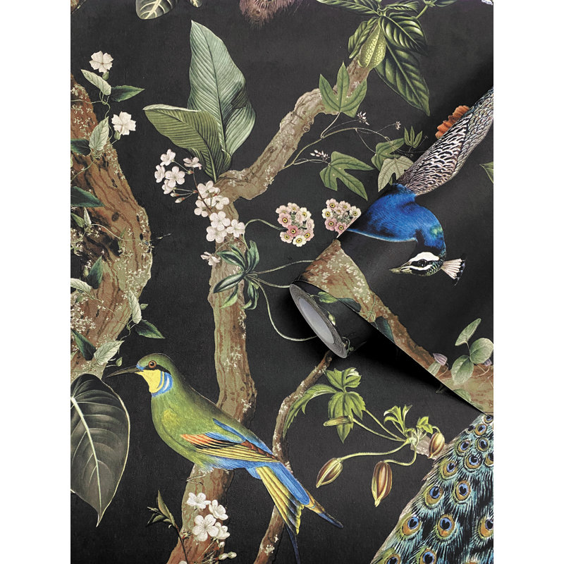 Papier peint non tissé Cassia Peacock, Noir