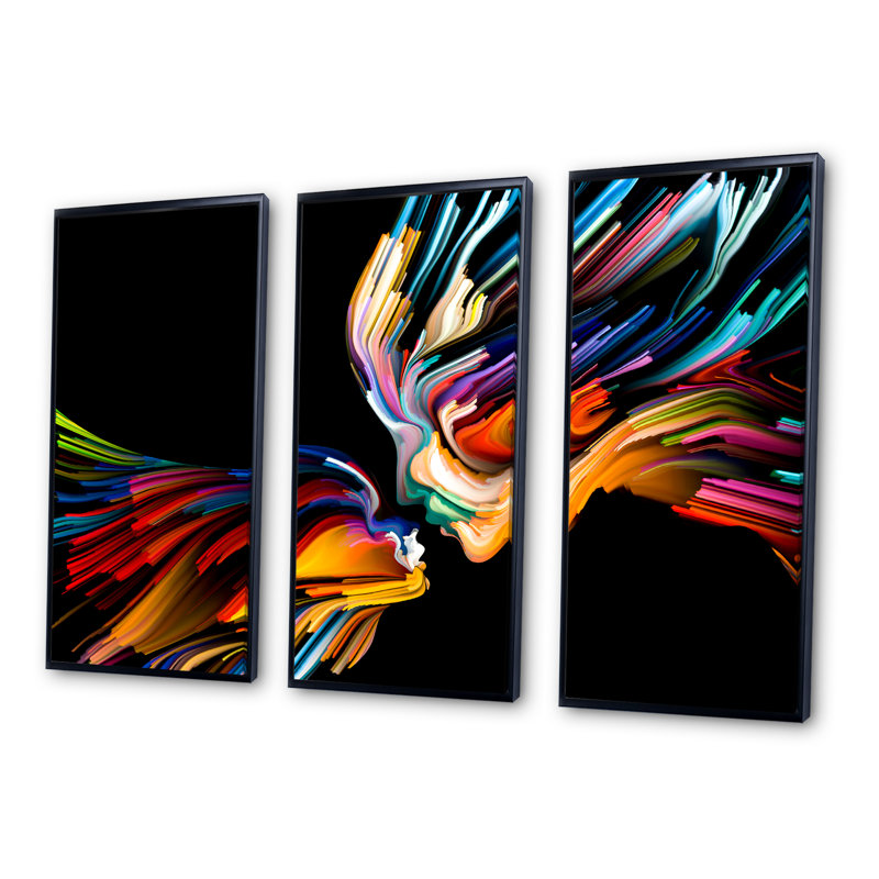«Kissing minds», ensemble de 3 reproductions d'art encadrées sur toile abstraites, H 28 po x l 36 po, Noir, noir, noir, noir