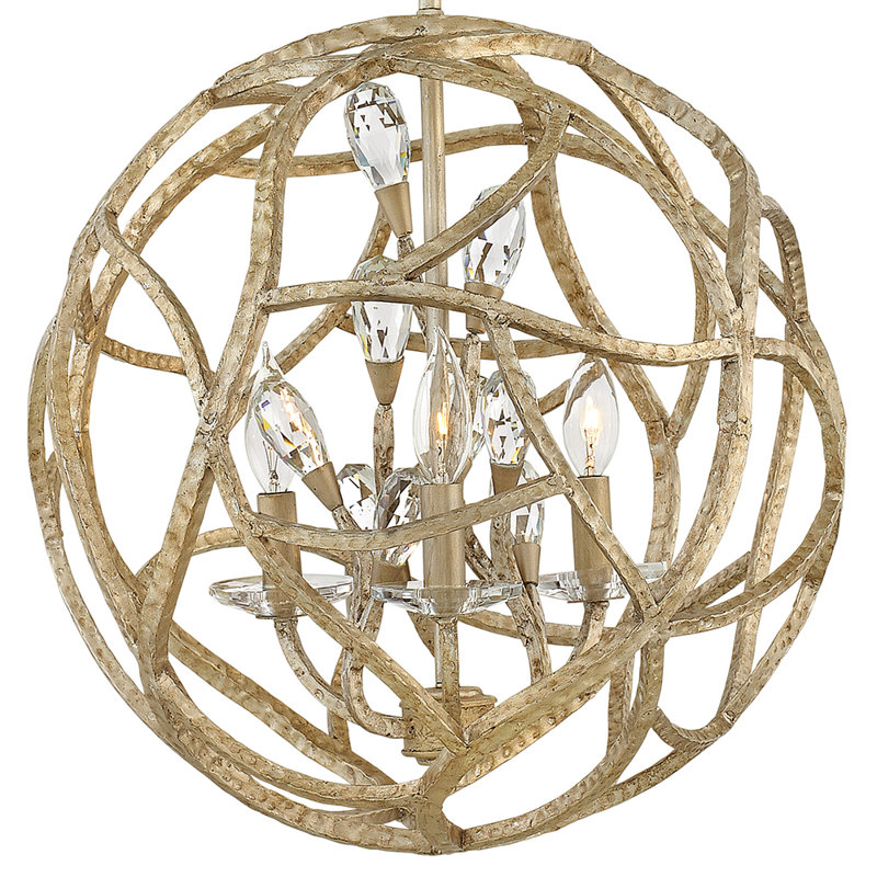 Diandre Three-Light Orb Pendant Chandelier w/ Faceted Clear Crystal Buds