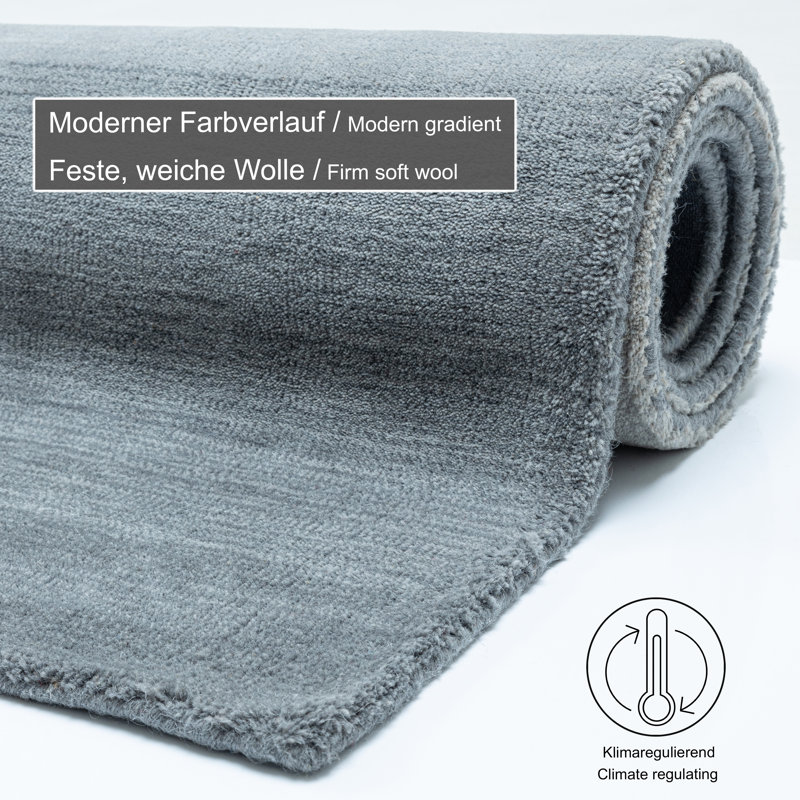 Hand-Loomed Wool Grey Rug, Rectangle 70 x 140cm