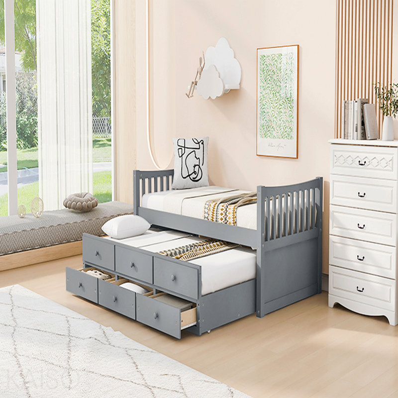 Lit de jour avec couchette et tiroirs, taille simple, gris, Grey, Twin