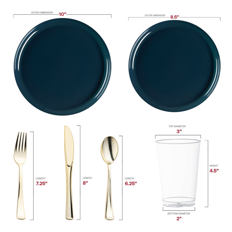 Ensemble de 120 assiettes plates et rondes jetables en plastique bleu marine pour mariage