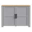 Farmhouse style cupboard with 2 doors, living room, bedroom, engineered wood, grey/warm oak decor, 116.4 cm W x 87 cm H x 42 cm D