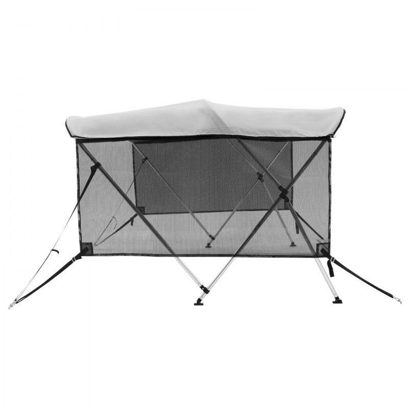 3 Bow Bimini Top Boat Cover, Detachable Mesh Sidewalls, 600D Polyester Canopy with 1" Aluminum Alloy Frame, Includes Storage Boot, 2 Support Poles, 2 Straps, 6'L x 46"H x 61"-66"W, Light Grey