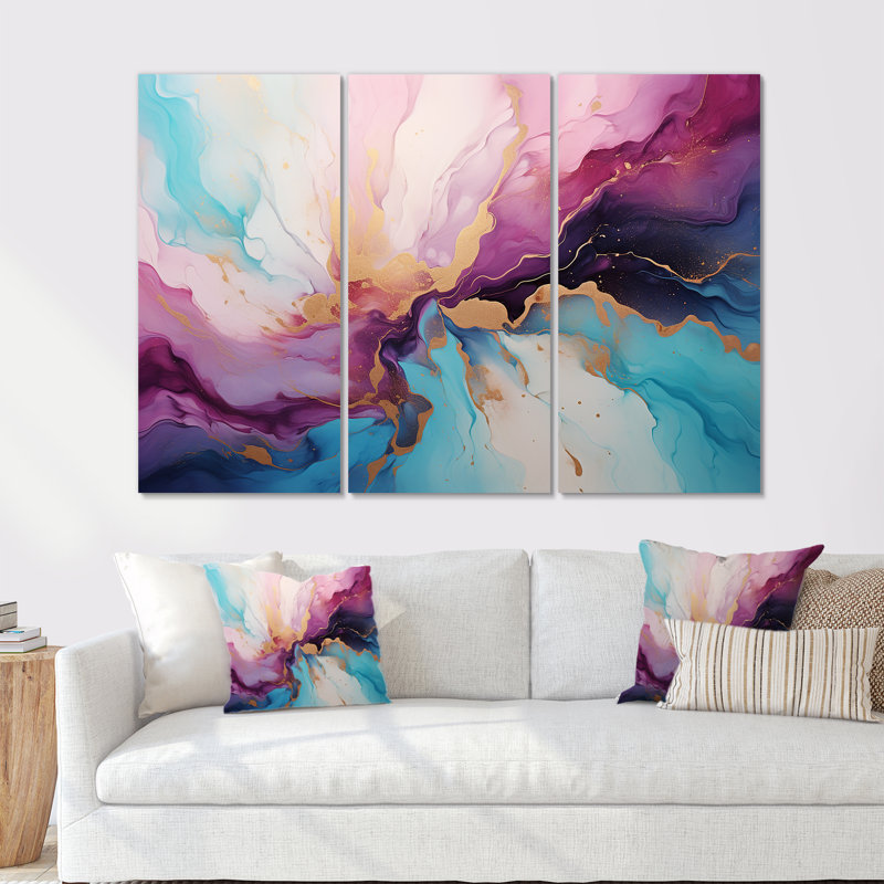 Liquide or liquide encre art - ensemble de décoration murale en marbre, Toile tendue, H 32 po x l 48 po x P 1 po