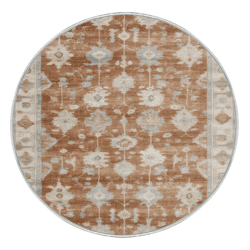 Tapis beige surteint lavable à la machine, Rond 5 pi