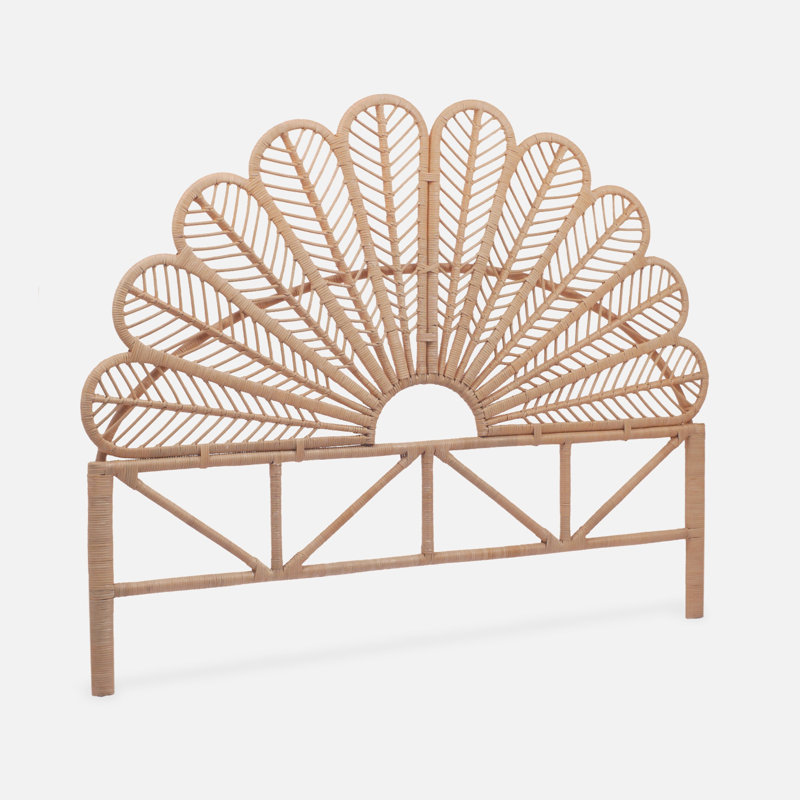 Boleyn Natural rattan headboard queen bed 160cm, 115cm H x 140cm W x 6cm D