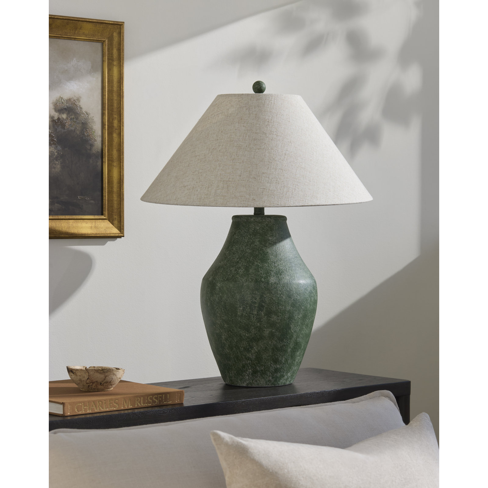 Batavia Ceramic Table Lamp, Green, Wheat