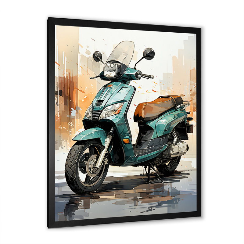 «Green Scooter City Cruiser», art mural sur toile Scooter, Cadre photo noir, H 32 po x l 16 po x P 1 po