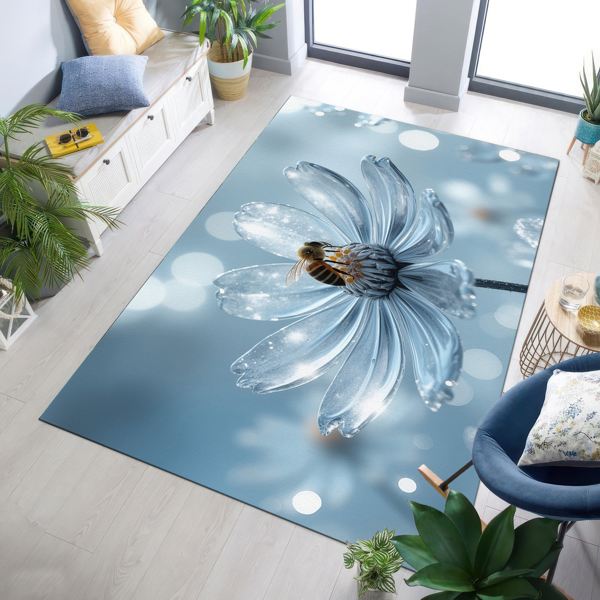 kayra export Floral Motif Non-Woven Thin Printed Rug with Intricate ...