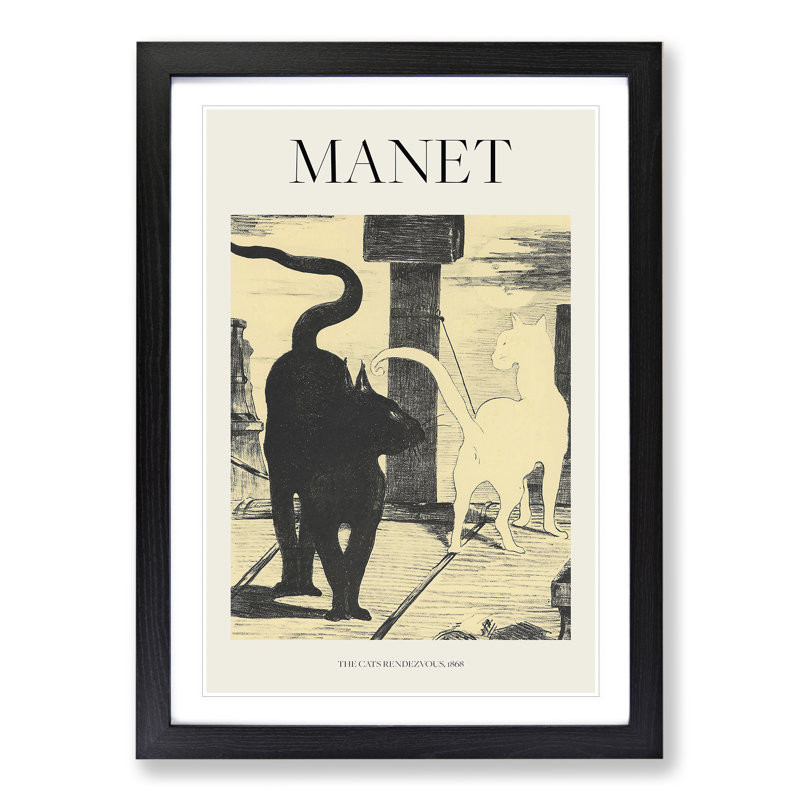 The Cats Rendezvous Vol.1 by Edouard Manet - Picture Frame Painting, 65cm H x 48cm W x 2cm D, Black Framed