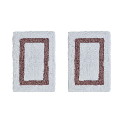 Broshous Premium 100% Cotton 2 Piece Bath Rug Sets with Race Track Pattern, Machine Washable, Super Absorbent & Tufted Weave Reversible Bath Mat for Bathroom