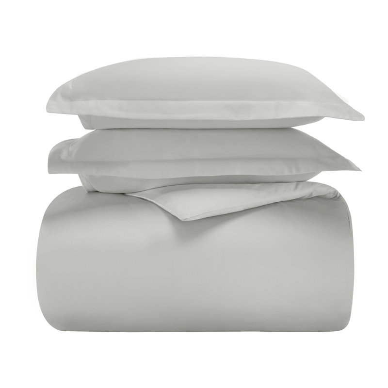 Aniello Cotton Blend 600 Thread Count Solid Duvet Cover Set, Full/Queen Duvet Cover + 2 Standard Shams, Platinum
