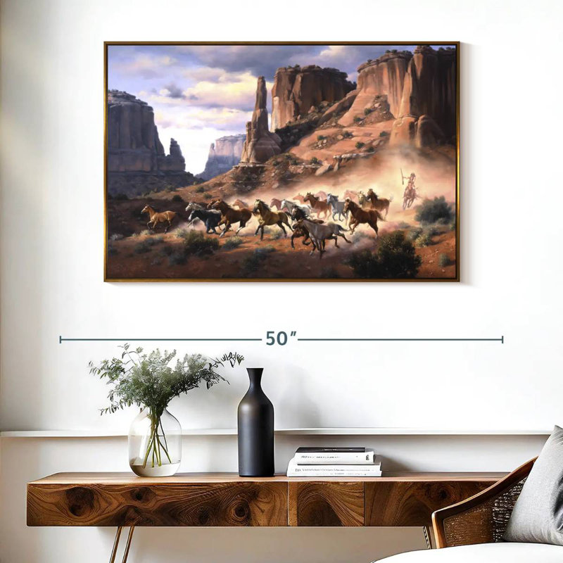 Grès et chevaux volés, Cadre flottant doré, 40 po x 27 po