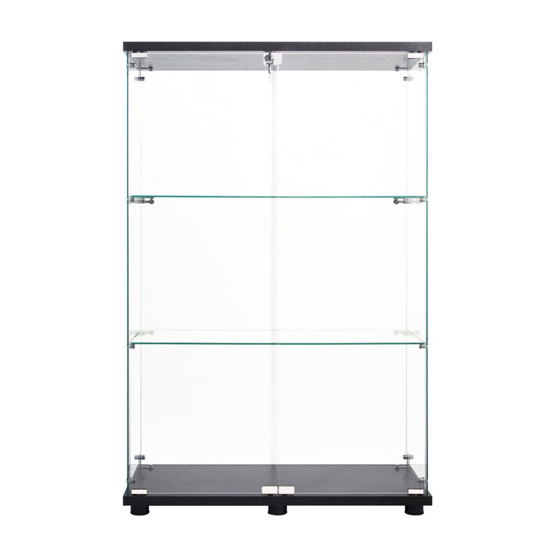 Vitrine noire avec deux portes et 3 tablettes en verre - Rangement élégant pour tablettes